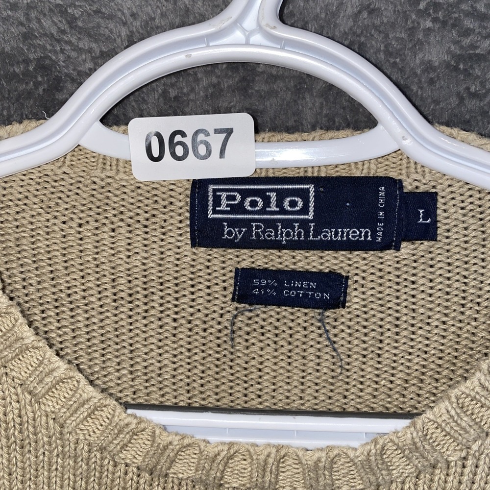 Polo Ralph Lauren Large Linen Cotton Blend Beige Knit Sweater Preppy Men's - Picture 2 of 6